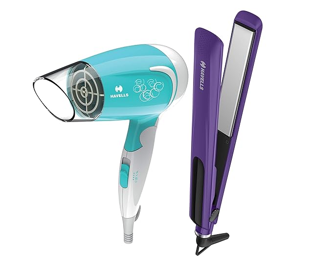 Havells hair styling combo - Straightener (Purple) and Hair dryer (Turquoise)