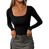 PRETTYGARDEN Long Sleeve Shirts for Women Spring 2026 Ribbed Basic Tees Scoop Neck Trendy Going Out Tops Fashion Clothing