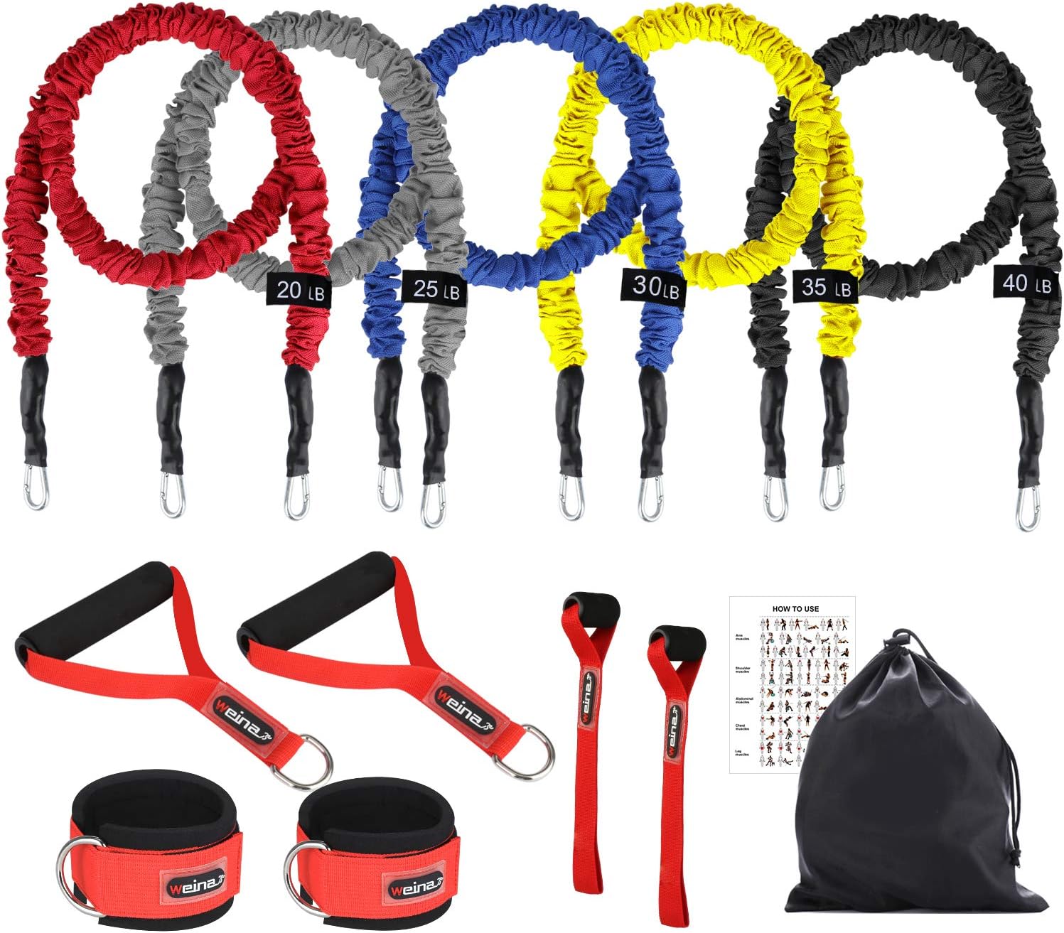 Exercise Resistance Bands Set - Upgraded Workout Bands with 5pcs Fitness Strength Tubes Tension Bands/Handles/Door Anchor/Ankle Straps/Workout Guides for Men Women,Physical Therapy,Strength