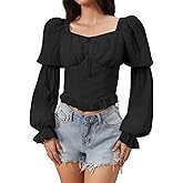 MakeMeChic Women's Renaissance Pirate Costume Corset Tops Puff Long Sleeve Ruched Bust Ruffled Peplum Peasant Blouse