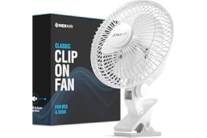 NEXAIR 6-Inch Clip on Fan, 360 Degree Rotation, Two Speed Portable Clip Fan With Strong Clamp Grip, Quiet Operating Desk Fan Plug-in AC Made Of Durable Material, Great For Bedroom, Office, Living Room
