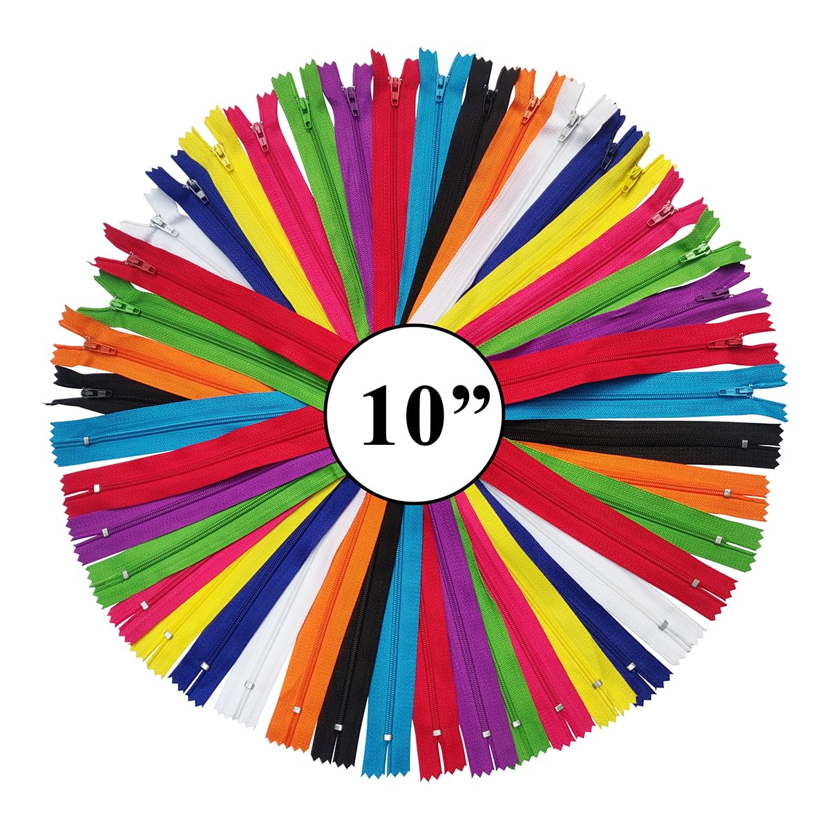 KGS Nylon Zipper for Sewing Crafts | 10 Assorted Colours | Size: 10 Inch / 25.4 cm | 10 Zippers/Pack | Multicolor #3 Zippers for Sewing Supplies and Replacement in Bags, Pouch, Skirts, Dresses