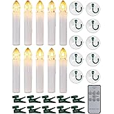 Homemory 10 Pcs Clip On Candles for Christmas Tree with Remote and Timer, Flickering LED Window Candle with Clips/Suction Cups, Warm White Light, Dia 0.7''x H 4''