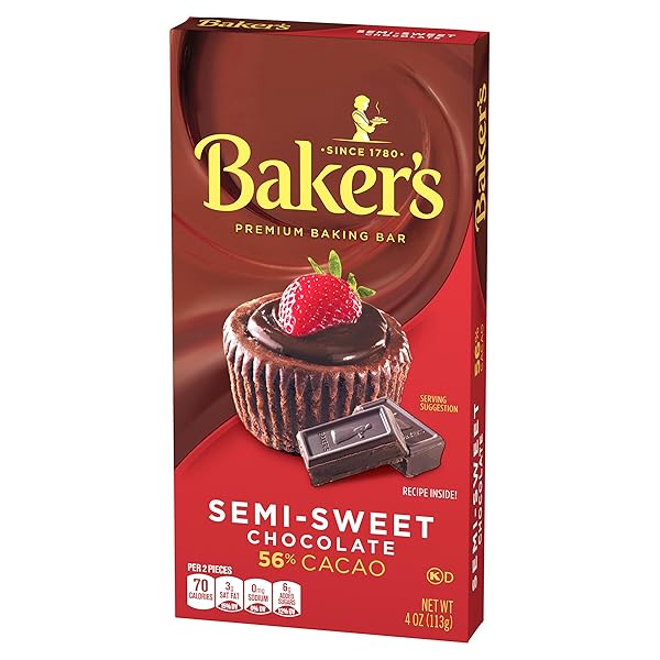 BAKER’S SEMI-SWEET CHOCOLATE PREMIUM BAKING BAR WITH 56% CACAO, 4 OZ BOX