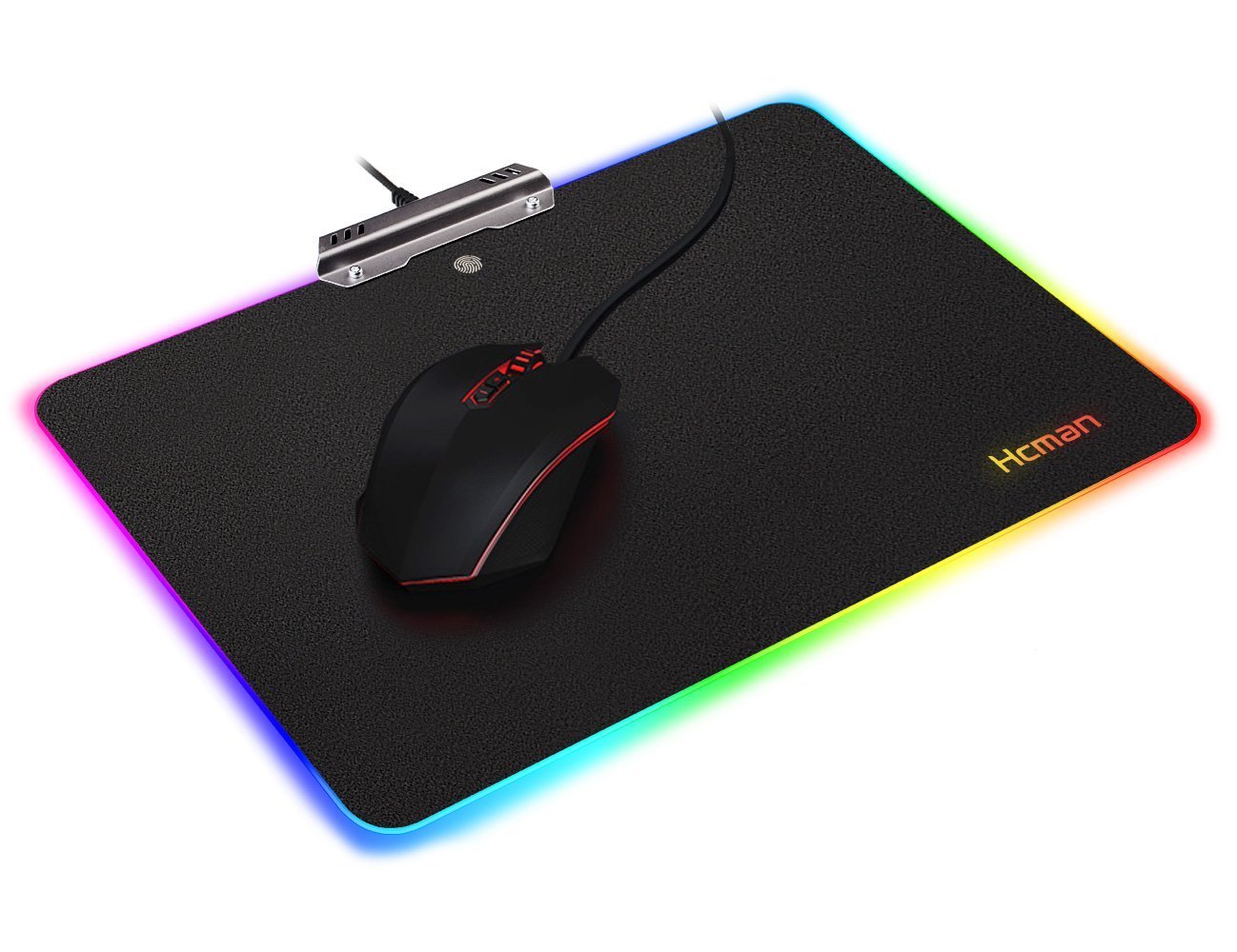 LED RGB Gaming Mouse Pad - Hcman Comfortable Lighting Hard USB Wired Colorful Waterproof Mice Mat for Computer PC & Mac Gamers (Black)