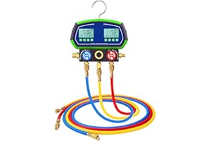 MOTOCOCHE Digital HVAC Gauges,R410A R134A Digital Vacuum Pressure Manifold gauges Set with 90 Refrigerants Leak Detection Mode (Dual Test Data)