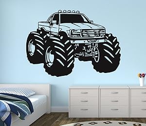 Race Monster Truck Wall Decal Nursery Art Kids Bedroom Decor Vinyl Playroom Sticker Mural West Mountain WM07 (48''W x 40''H)