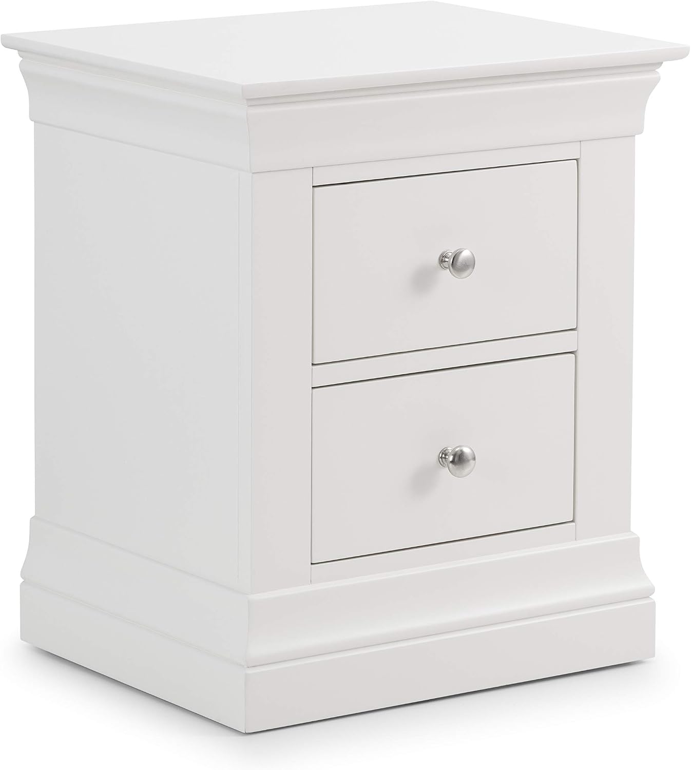 Julian Bowen Clermont 2 Drawer Bedside, White, Height: 59, Width: 50, Depth: 40cm