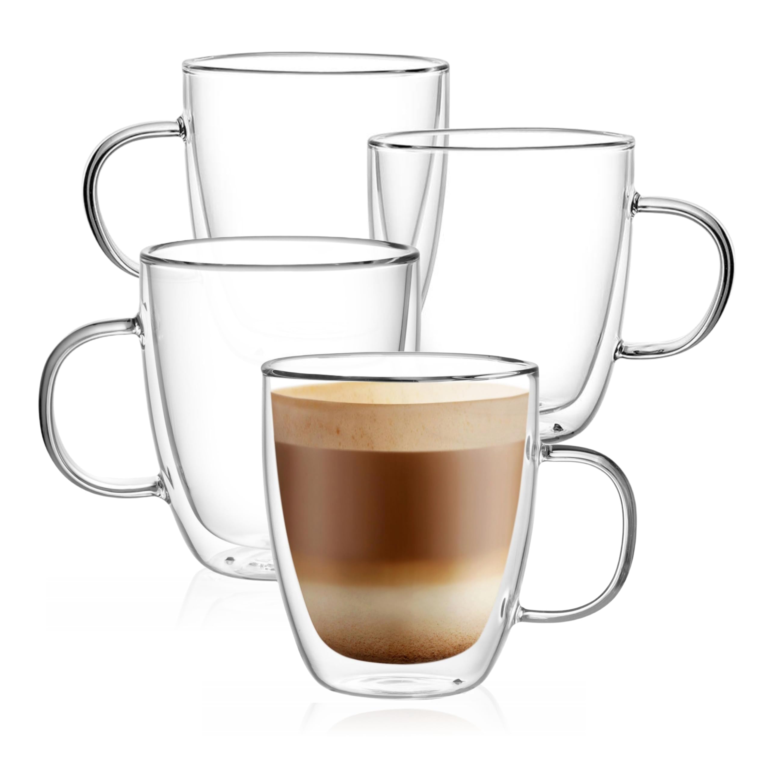 Photo 1 of CNGLASS Large Glass Coffee Mugs 12oz,Double Walled Insulated Cappuccino Mug with Handle, Set of 4