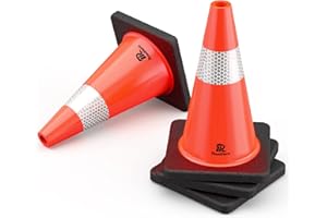 RoadHero 4 Pack Traffic Safety Cones 18 Inch with Black Weighted Base, Plastic PVC Cone, Orange Cones with Reflective Collar, Cones for Parking Lot, Construction Events, Road Safety