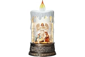 Blansong Nativity Snow Globes Candle Home Decor Accent Auto Snowfall Glitter Music Collection Angel Nativity Scene Peace on Earth with 6H Timer USB/Battery Powered 9.7 inch