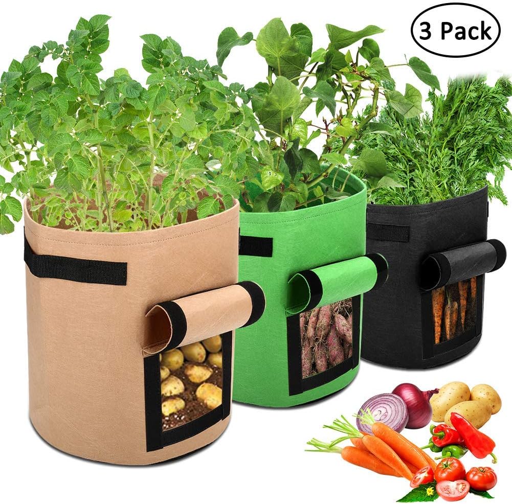 Potato Grow Bag, 3-Pack 7-Gallon Vegetable Planter Bag, Breathable & Durable Fabric Plant Potato Pots with Access Flap and Sturdy Nylon Handles