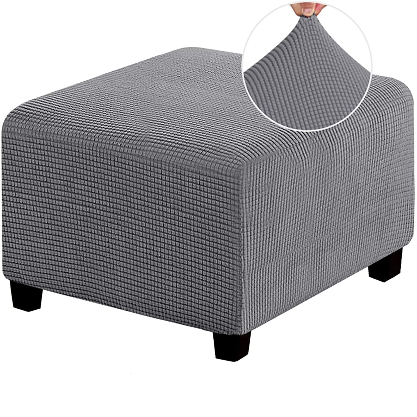 HJLRR Square Cover, Feature Stretch Thick Soft Jacquard Fabric tstool Protector Covers, Removable Anti-Slip Furniture Protectors Storage,grey,M