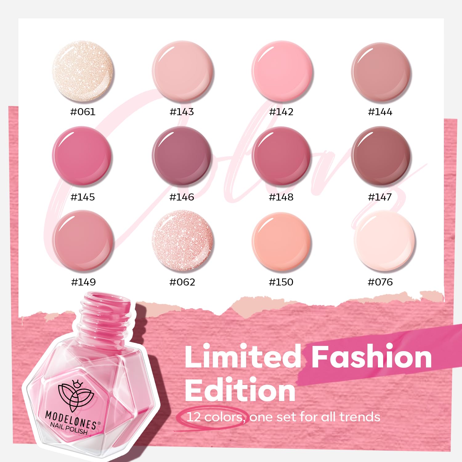 modelones Nail Polish Set 12 Colors Nude Pink Quick Dry Mini Nail Lacquer Kit, Neutral Shimmer White Glitter Finger Toe Nail Polish Bulk Manicure DIY Nail Art Salon Travel Home Gift for Women Girls - Image 2