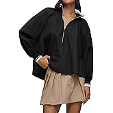 Dsewpaur Women Half Zip Puff Sleeve Sporty Henley Blouse Dressy Casual Loose Fit Swing Tops Tunic Shirt