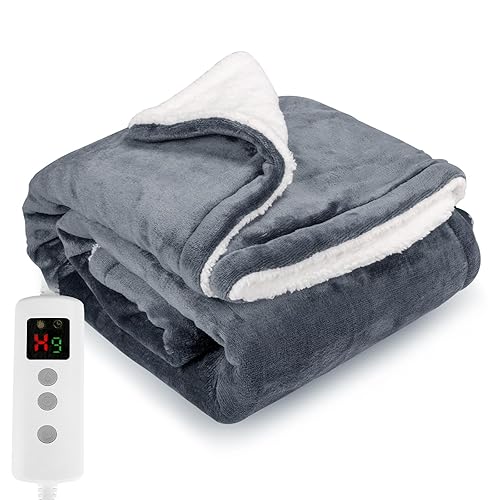 PROALLER Heated Blanket Electric Throw 160x130CM, 10 Levels &1-9H Timer Auto-Off, Machine Washable, Soft Flannel Sherpa Full Body Warming, Sofa Bed Office Use, Heating Blanket -