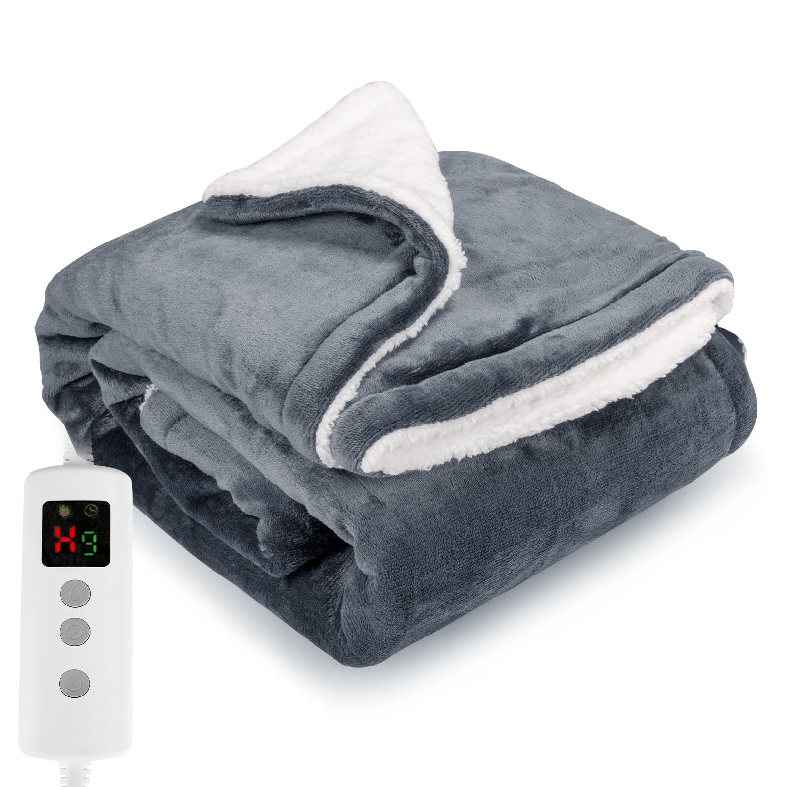 PROALLER Heated Blanket Electric Throw 160x130CM, 10 Levels &1-9H Timer Auto-Off, Machine Washable, Soft Flannel Sherpa Full Body Warming, Sofa Bed Office Use, Heating Blanket -