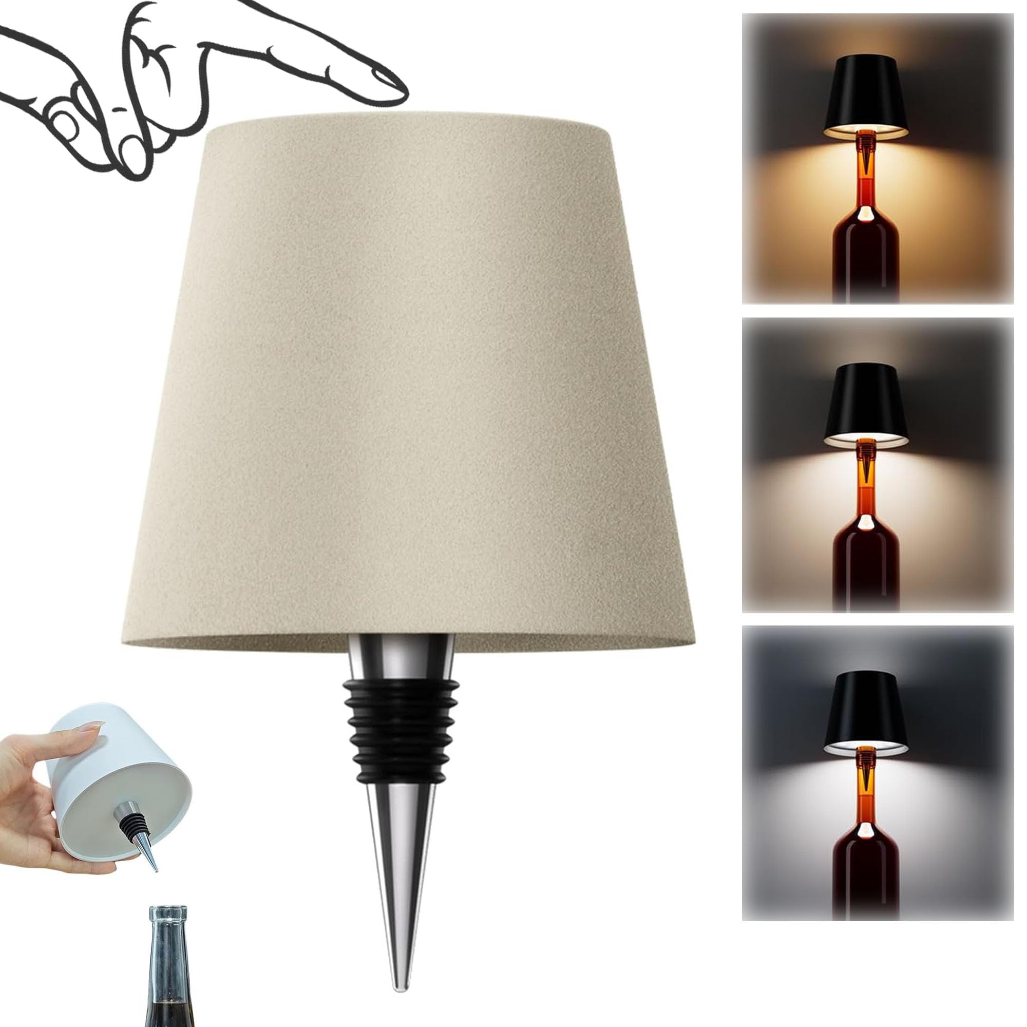 AIMARS Wireless Bottle Lamp, 3 Color Stepless Dimming Wine Bottle Lamp, LED Rechargeable Touch Control Wireless Bottle Lampshade for Bedroom, Restaurant, Bar (Apricot, 1-Pack)