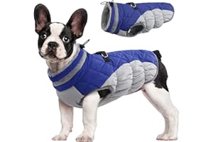 FUAMEY Dog Coat,Warm Dog Jacket Winter Coat Paded Dog Fleece Vest Reflective Dog Cold Weather Coats with Built in Harness Waterproof Windproof Dog Snow Jacket Clothes with Zipper Blue X-Small