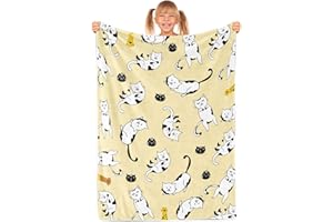 FUNHOT Cat Blankets for Cat Lovers, Yellow Lovely Cat Blanket for Indoors Cats, Super Soft Fleece Flannel Cat Blanket for Kids Girls and Women, Cat Blanket for Cat Lovers 30’’X40’’