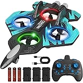 FUNPX Foam RC Plane with 3 Drone Batteries and 3*AAA Batteries (Black/Blue) | 360&deg; flips &amp; stunts, LED night flying, headless mode for easy control, durable foam construction, ideal for beginners aged 6+