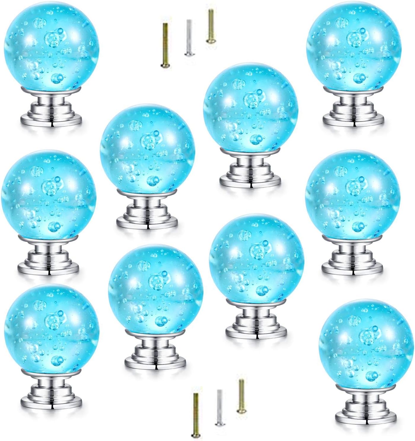 HOVEXUN 10pcs Aqua Blue Bubbles Glass Crystal Knobs, Pulls Knobs and Handles for Kitchen Furniture Door Drawer Cabinet Dresser Closet Wardrobe Cupboard Bathroom