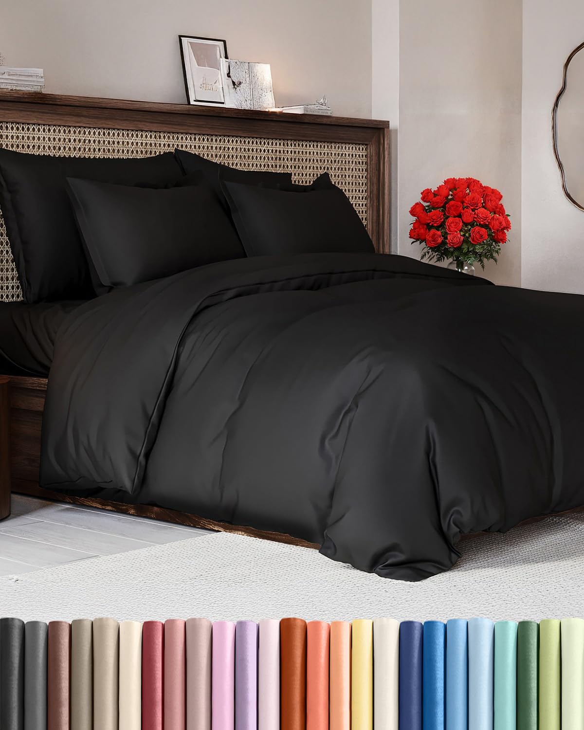 Photo 1 of Duvet Cover King Size - Extra Soft King Size Duvet Cover - Lightweight, Breathable & Cozy - Easy Care & Fade Free with Zipper Closures & Ties - 104" x 90" Inches - (Black) Comforter Not Included