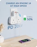 LENCENT Double Plug Adaptor with 3 USB Ports UK Surge Protected 13A 3250W view 2