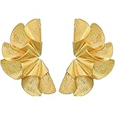Gold Flower Earrings for Women Floral Dangle Earrings Large Flower Earrings Metal Sectored Leaf Earrings Floral Statement Earrings Holiday Party Birthday Jewelry Gift for Women