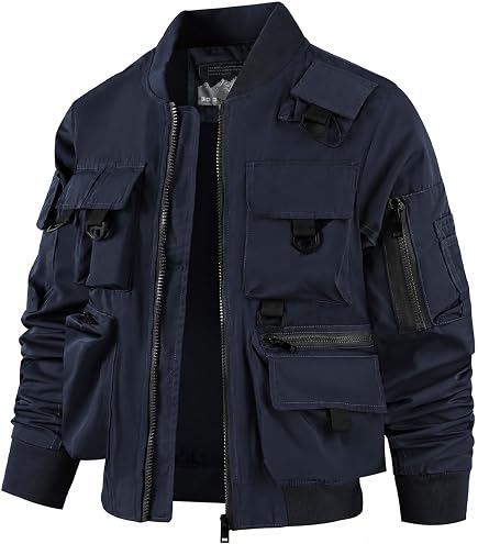 Men's Military Lightweight Jacket Army Cargo Windbreaker Zip Front