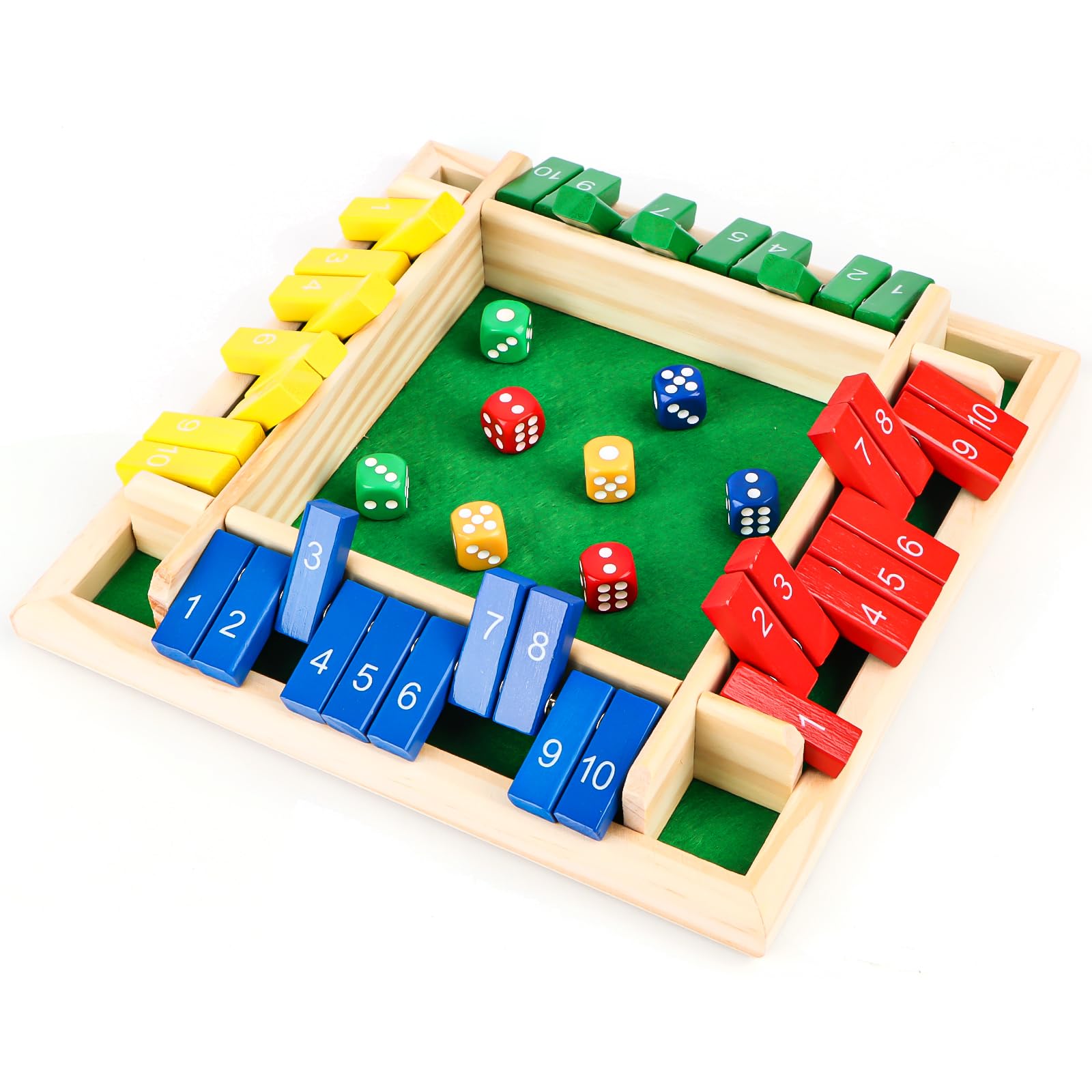 MplehDa Wooden Board Game, 4 Player Shut The Box Game Dice Game Wooden Math Traditional Pub Board Dice Game Travel 4 Players Great Family Board Games Holiday Fun Game