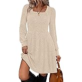 Sampeel Womens Square Neck Long Sleeve Fall Dresses Casual Babydoll Sweater Dress