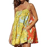 Women Boho Floral Mini Cami Dress Spaghetti Strap Flowy Sling Dress Graphic Backless Summer Holiday Sundress