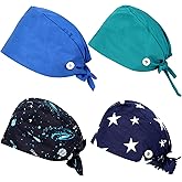 Fanadith Scrub Caps with Button and Sweatband, Satin Lined Surgical Caps, Adjustable Nurse Hat for Women Men