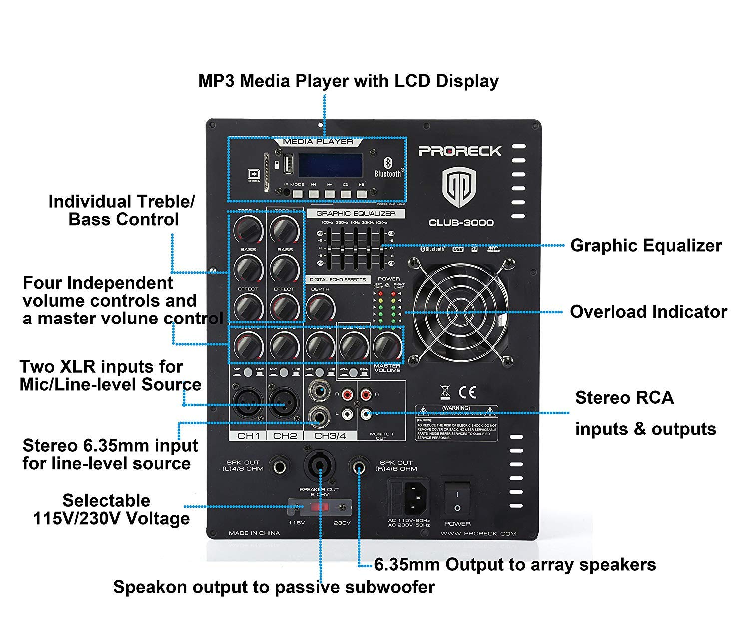PRORECK Club 3000 12-Inch 3000 Watt DJ/Powered PA Speaker ... line array speaker wiring diagram 
