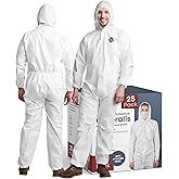 Medical Nation Hazmat Suits Disposable | 25 Pack | Hooded, Heavy Duty, Breathable Disposable Coverall, Painter Suit| 9 Sizes
