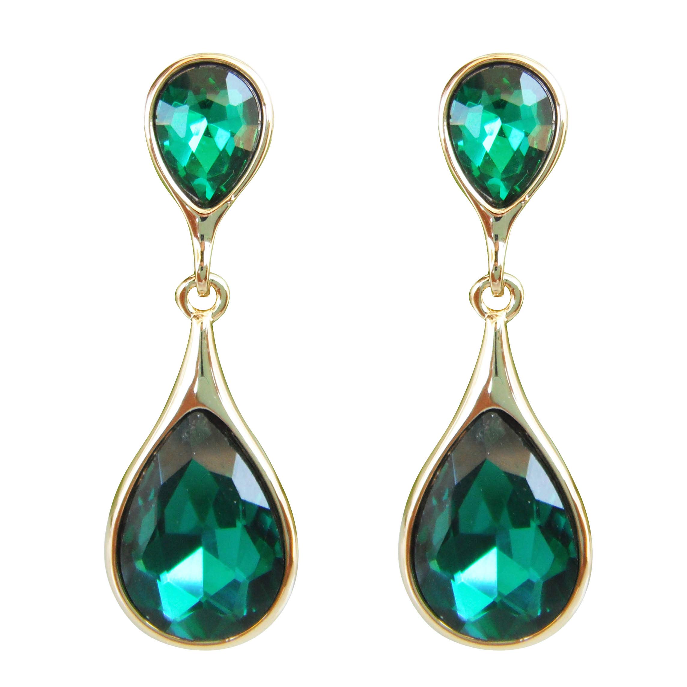 Navachi 18k Gold Plated Crystal Green Pear Zircon Water Drop Dangle Az1114e Stud Earrings