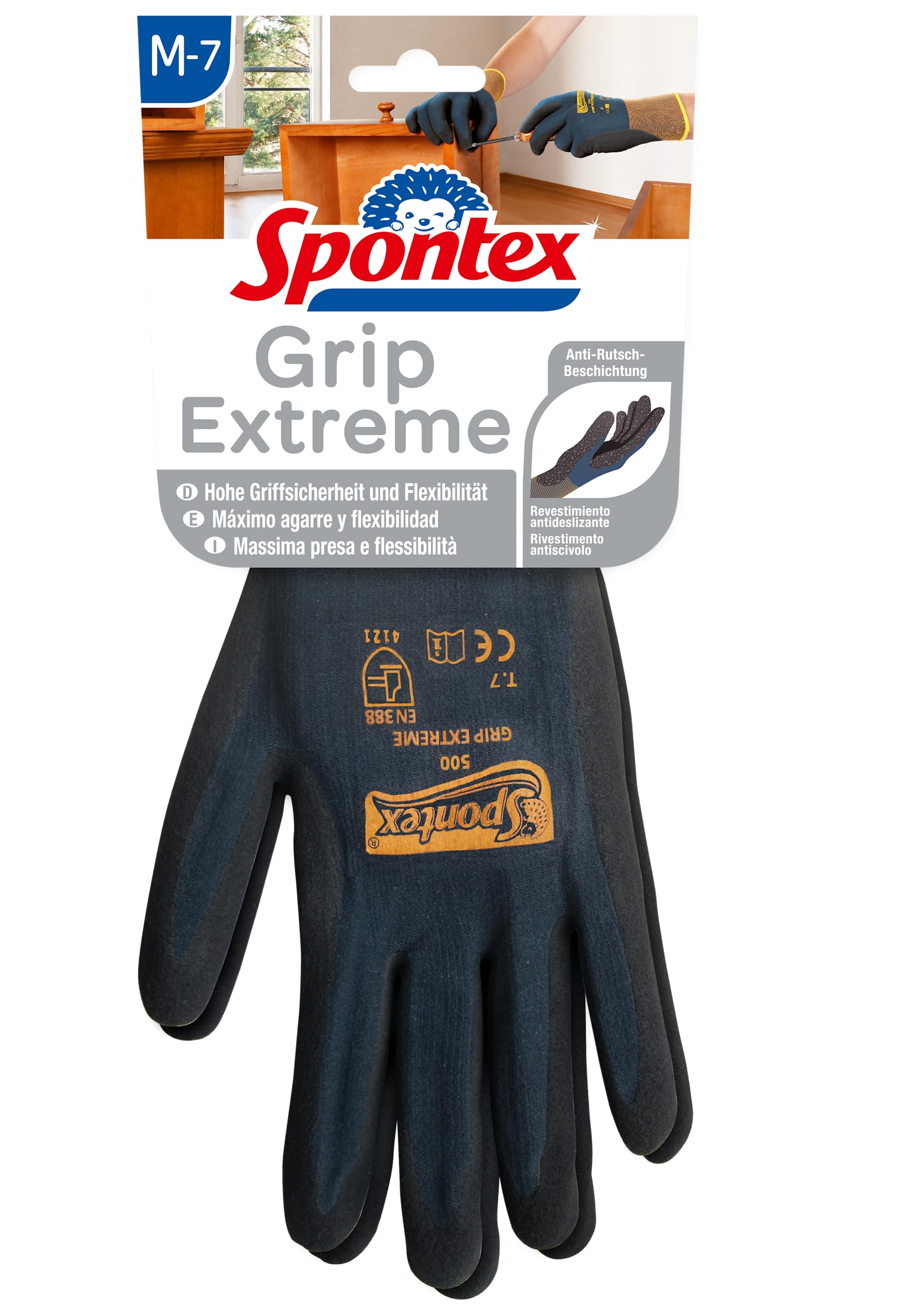 Spontex Grip Extreme Nitrile Foam Work Gloves - EN 388 - Lightweight Flexible - Colour Not Selectable - Medium - 1 Pair