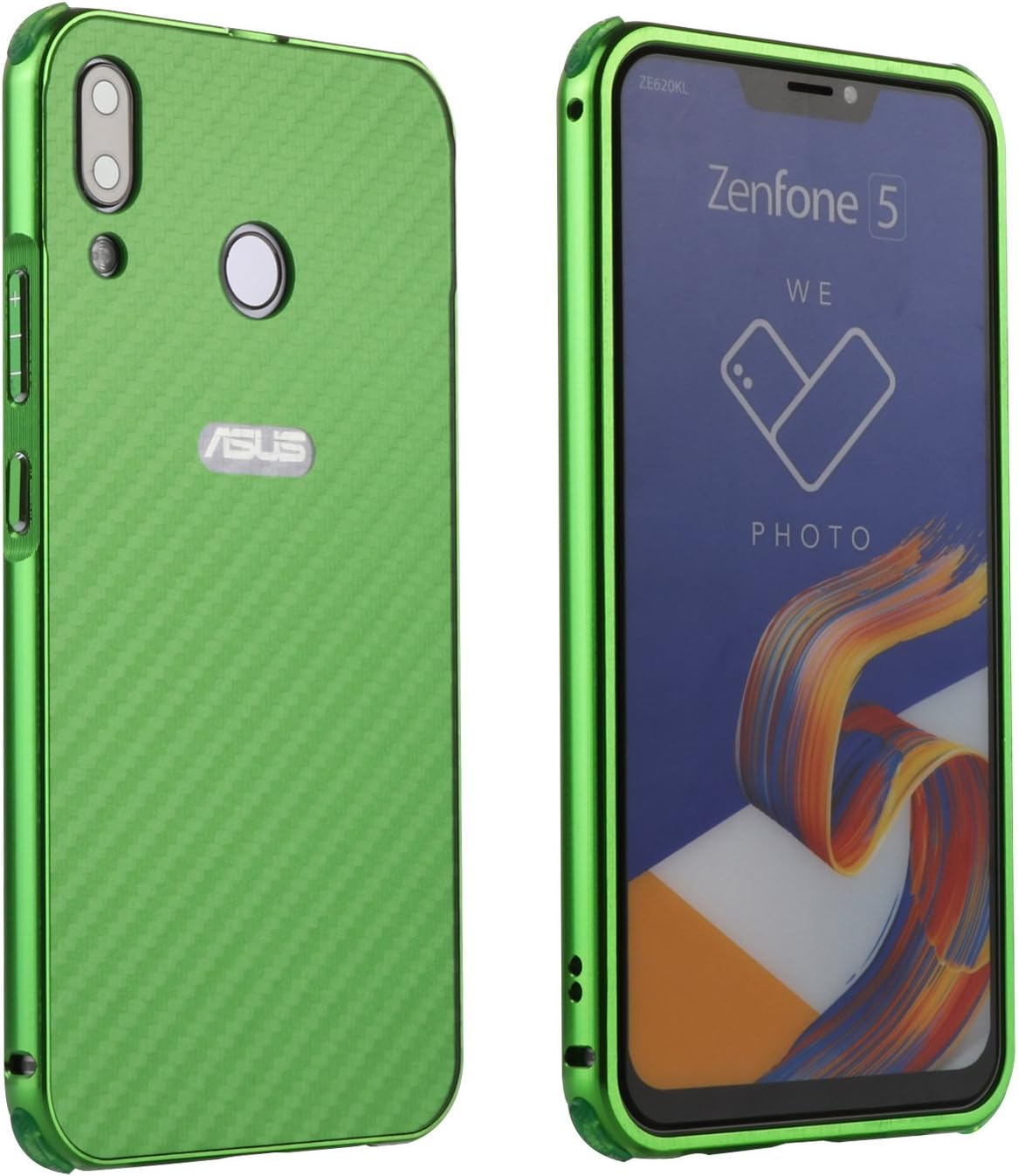 HDOMI Asus ZenFone 5 ZE620KL,ZenFone 5Z ZS620KL Case, Carbon Fiber Backplate Aluminum Alloy Frame Cover Shockproof Shell for Asus ZenFone 5 ZE620KL,ZenFone 5Z ZS620KL (Green)