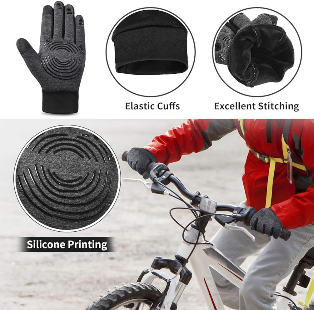 Kids Winter Gloves Boys Girls Anti-Slip Sports Cycling Gloves with Touch Screen: Clothing