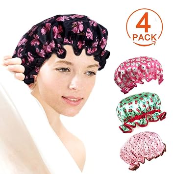 4 Pack Fashionable Large Bathing Shower Cap For Long Hair Woman
