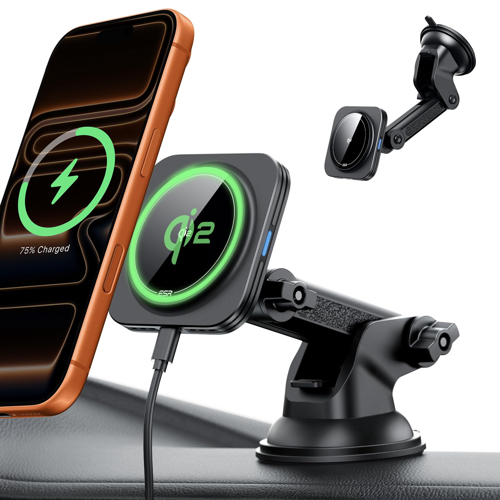 Photo 1 of ESR for Qi2 15W MagSafe Car Mount Charger, for MagSafe Car Charger, Suction Cup Magnetic Wireless Car Charging, Dashboard Car Phone Mount for iPhone 17/16/15/14/13/12, S25, Pixel 10, Fast Charging