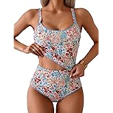 Eomenie Tankini Swimsuit for Women Tummy Control Ruched Two Piece Bathing Suits High Waisted Shell Stitch Swimwear