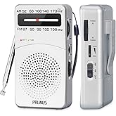 PRUNUS J-166 Portable Radio AM FM, Battery Operated Radio with Tuning Light, Back Clip, Excellent Reception for Indoor & Outd