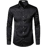 ZEROYAA Men's Hipster Slim Fit Long Sleeve Gothic Jacquard Button Up Dress Shirts for Party Prom