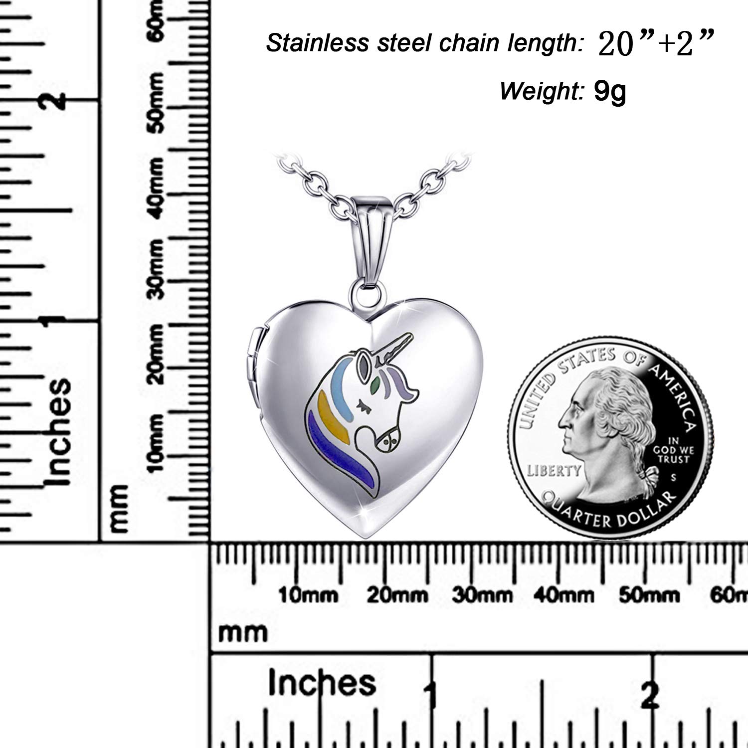 YOUFENG Unicorns Gifts for Her Love Heart Initial Letter Locket Necklace that Holds Pictures Enamel Locket Pendant Gifts for Women