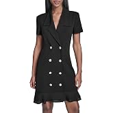 Karl Lagerfeld Women's Short Sleeve Notch Collar Scuba Crepe Blazer Dress with Flounce Hem
