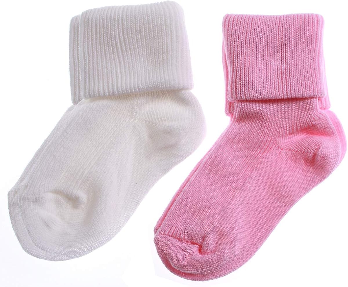 Pex Baby Girls 2 Pairs White Pink Soft Turnover Top Socks Amazon.co.uk Clothing
