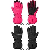 Cooraby 2 Pairs Kids Snow Ski Gloves Winter Waterproof Warm Gloves for Boys Girls Cold Weather Outdoor
