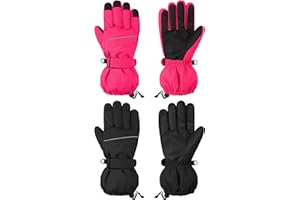 Cooraby 2 Pairs Kids Snow Ski Gloves Winter Waterproof Windproof Thick Warm Gloves for Boys Girls Cold Weather Outdoor